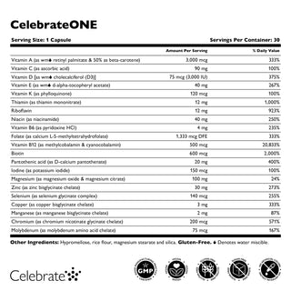 CelebrateONE Bariatric One A Day Multivitamin Capsules, Żelazo Darmowe 