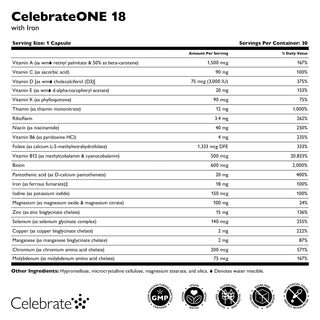 CelebrateONE 18 Einmal täglich bariatrisches Multivitamin mit Eisen, Kapseln