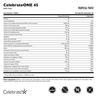 CelebrateONE 45 Bariatrisk multivitamin med jern, én gang dagligt, tyggetablet