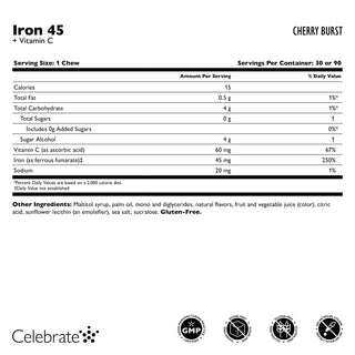 Jern 45 mg + C-vitamin, bløde tyggetabletter