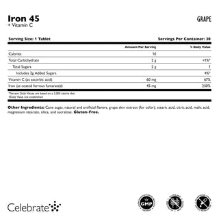 Jern 45 mg + C-vitamin, tyggetabletter, Grape