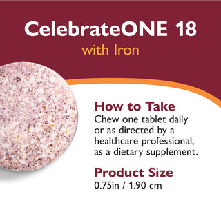CelebrateONE 18 Einmal täglich bariatrisches Multivitamin mit Eisen, Kautabletten