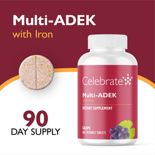Multi-ADEK Vitamin mit 60mg Eisen, Kautabletten, Grape